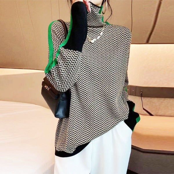 Eleanor | Pull à Col Roulé Herringbone Luxe