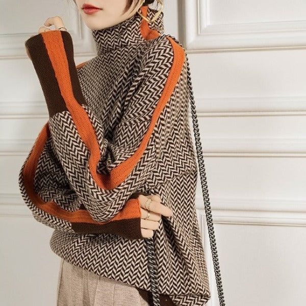 Eleanor | Pull à Col Roulé Herringbone Luxe