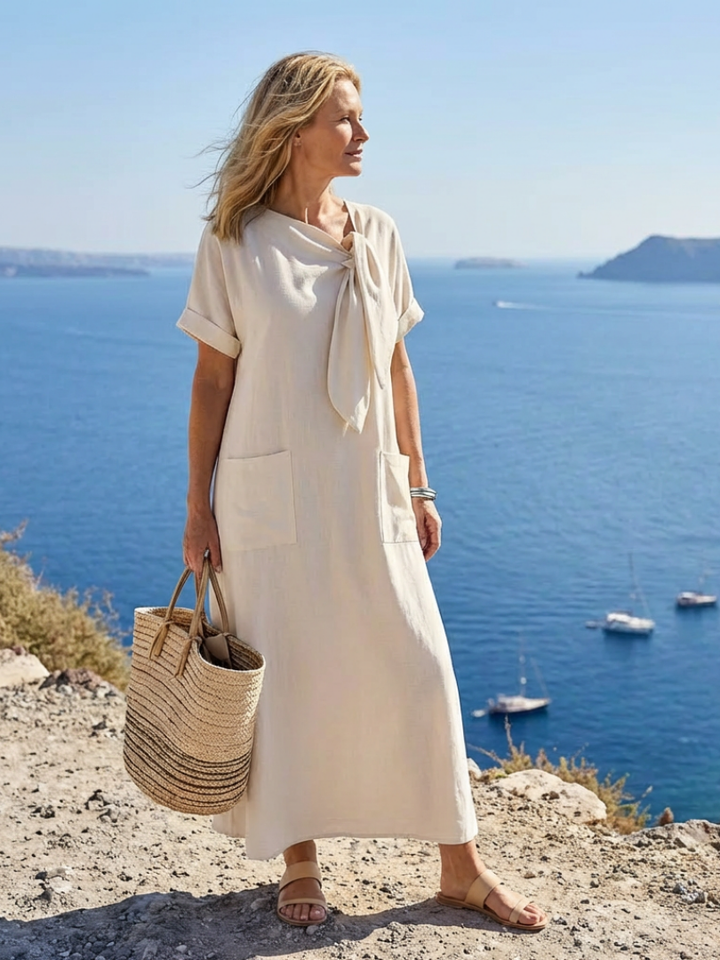 Rosalie | Robe Maxi à Encolure Ronde et Manches