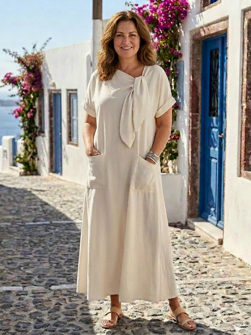 Rosalie | Robe Maxi à Encolure Ronde et Manches