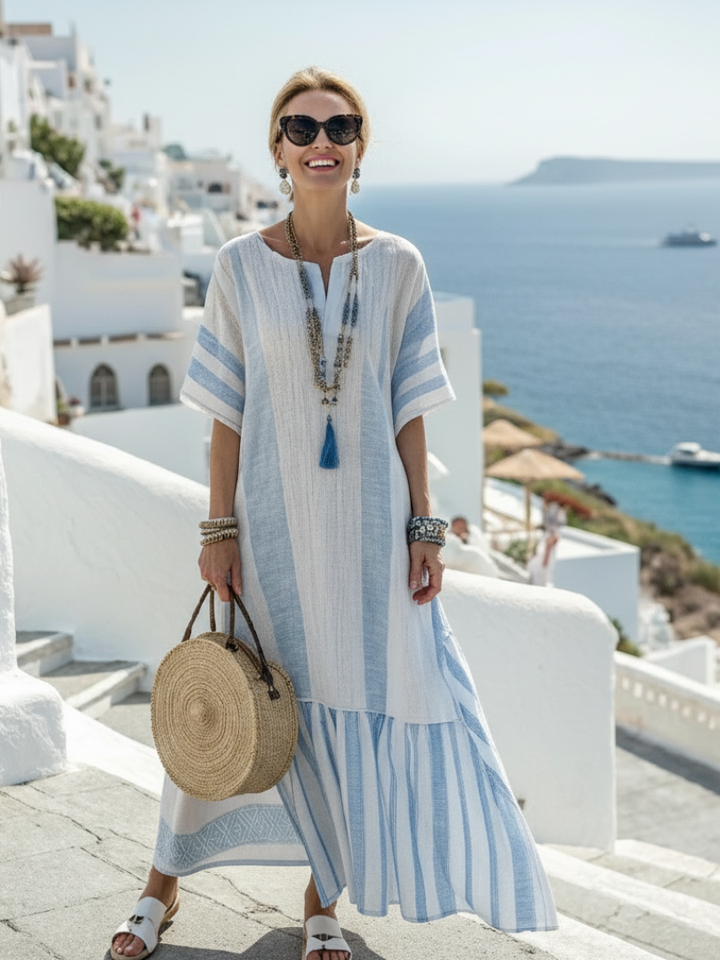 Ione | Robe maxi et manches courtes rayée