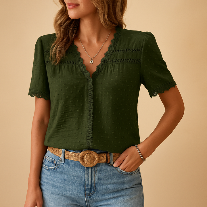 Ella | Blouse à Col en V Avec Dentelle