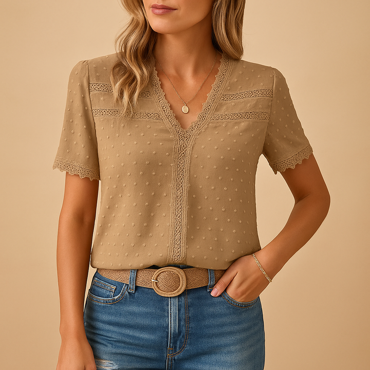 Ella | Blouse à Col en V Avec Dentelle