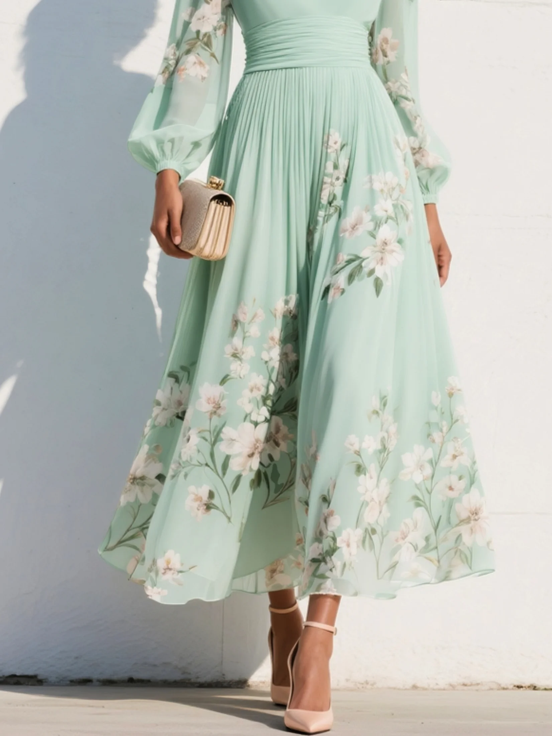 Nicola | Robe Midi Fleurie en Chiffon à Col V