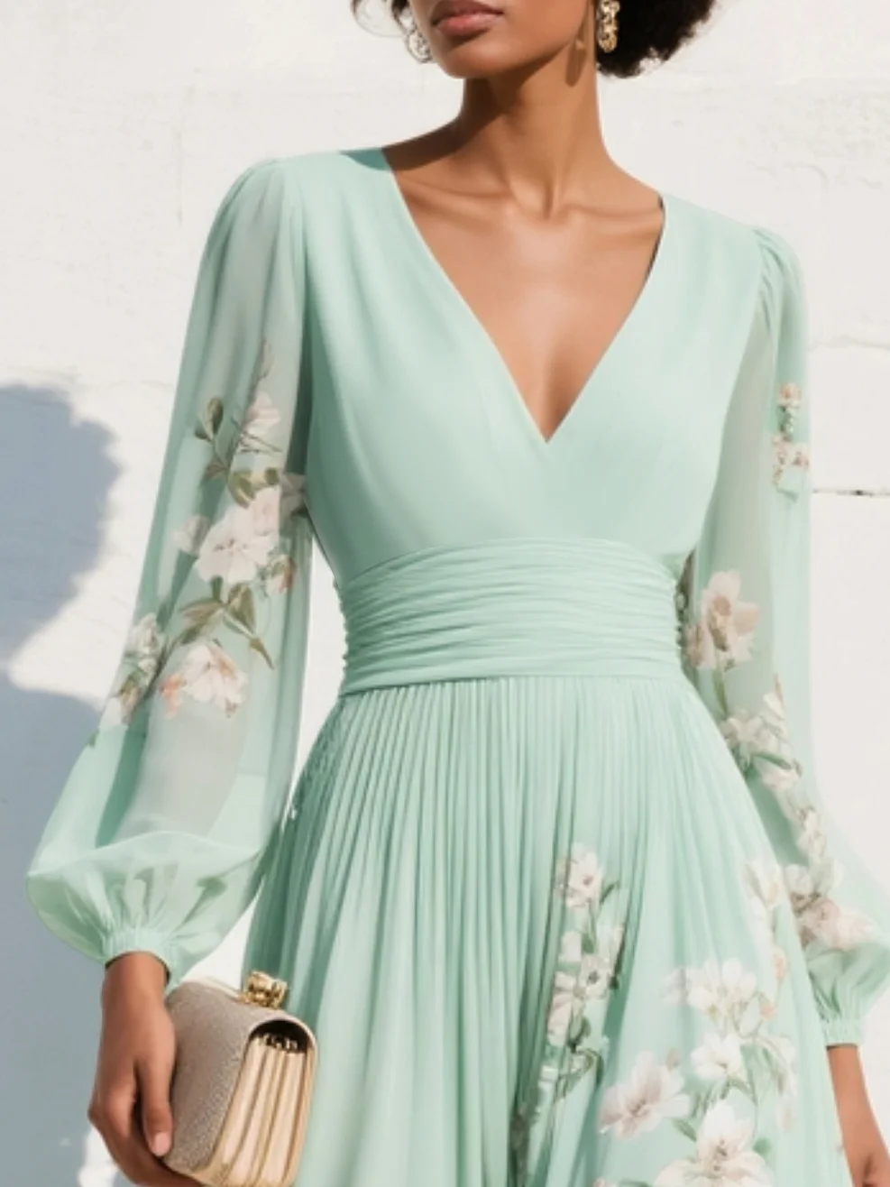 Nicola | Robe Midi Fleurie en Chiffon à Col V
