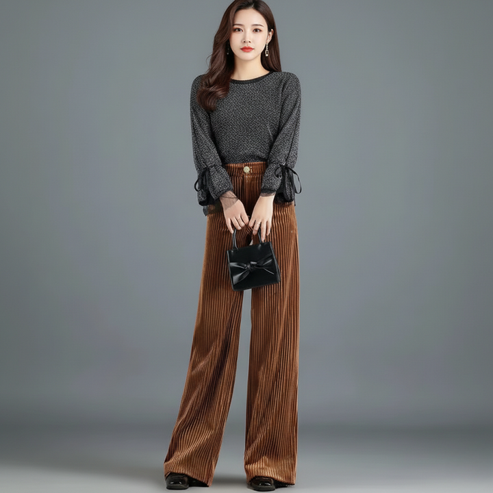 ARLYN | PANTALON EN VELOURS TRICOTÉ TAILLE HAUTE POUR FEMME