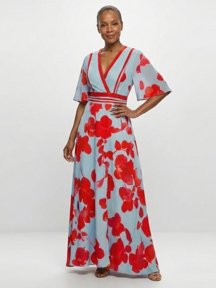 Corinne | Robe Maxi Fleurie à Manches