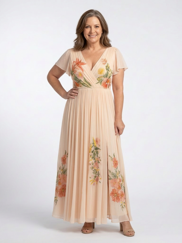Calista | Robe Maxi Florale Plissée à Manches