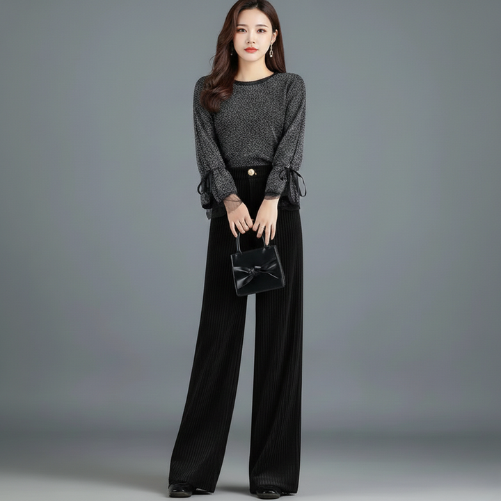 ARLYN | PANTALON EN VELOURS TRICOTÉ TAILLE HAUTE POUR FEMME