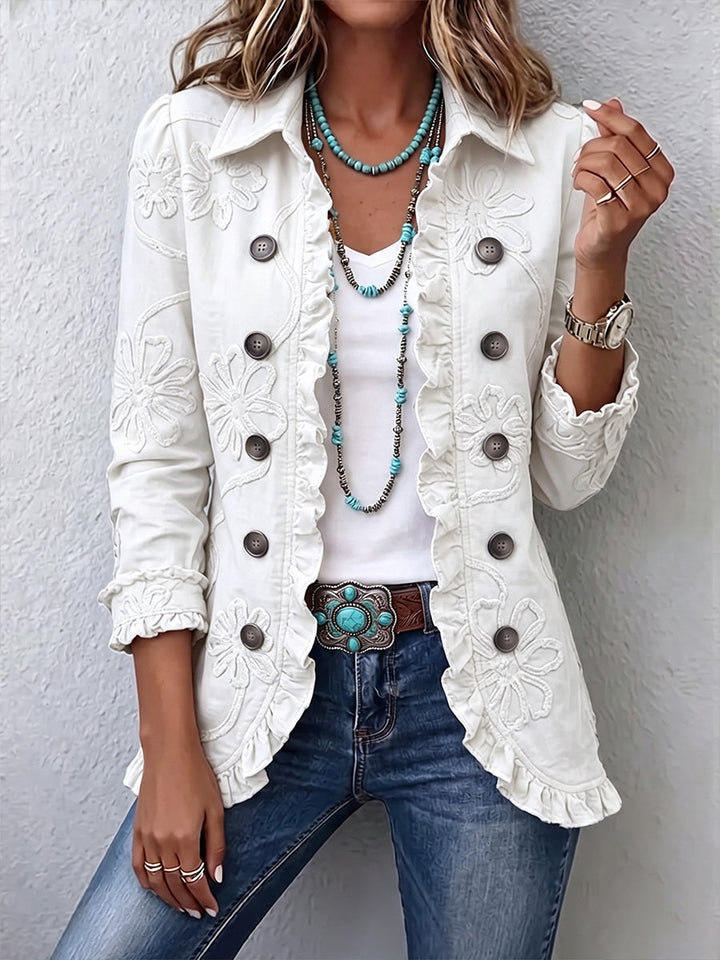 Kimberly™ | Veste Utilitaire à Volants Brodée Florale Boho-chic