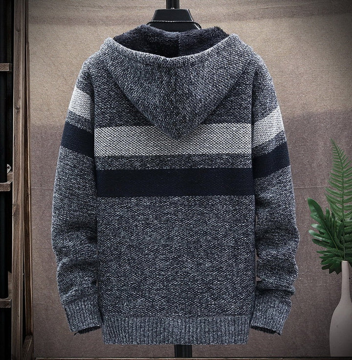 Louis | Pull à Capuche Chaud en Polaire Rayée Avec Fermeture Eclair