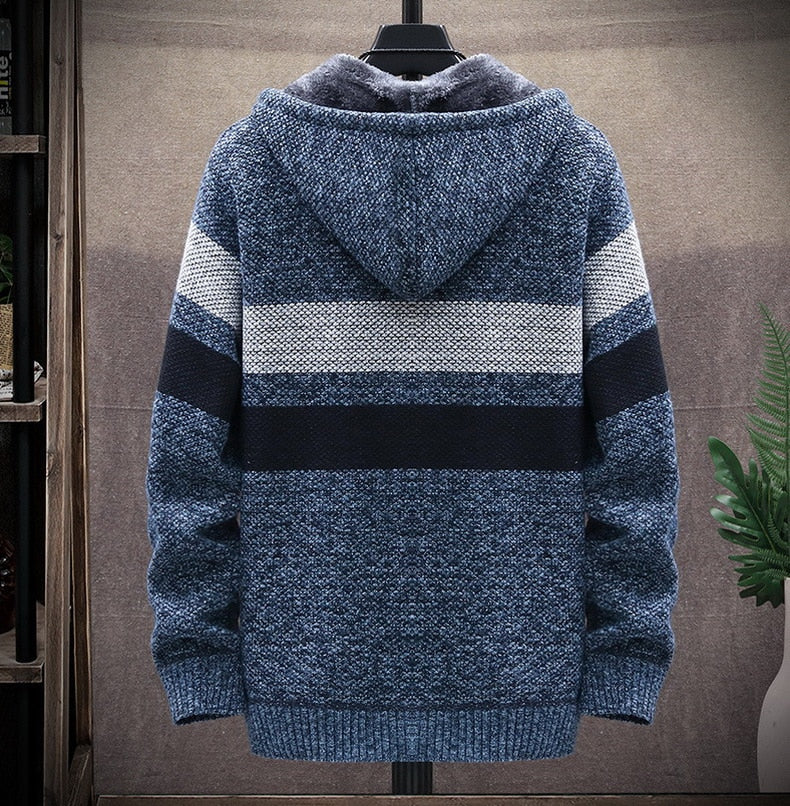 Louis | Pull à Capuche Chaud en Polaire Rayée Avec Fermeture Eclair