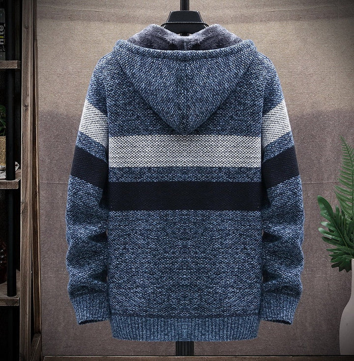 Louis | Pull à Capuche Chaud en Polaire Rayée Avec Fermeture Eclair