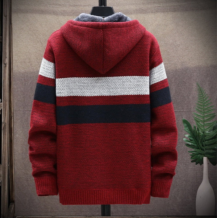Louis | Pull à Capuche Chaud en Polaire Rayée Avec Fermeture Eclair