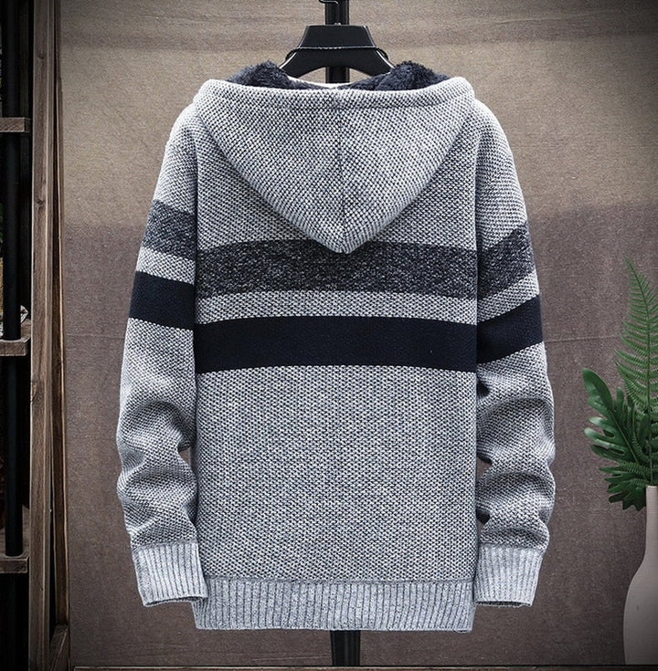 Louis | Pull à Capuche Chaud en Polaire Rayée Avec Fermeture Eclair