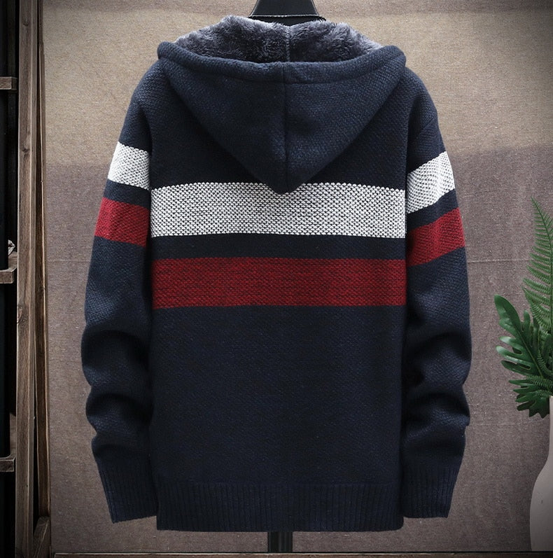 Louis | Pull à Capuche Chaud en Polaire Rayée Avec Fermeture Eclair