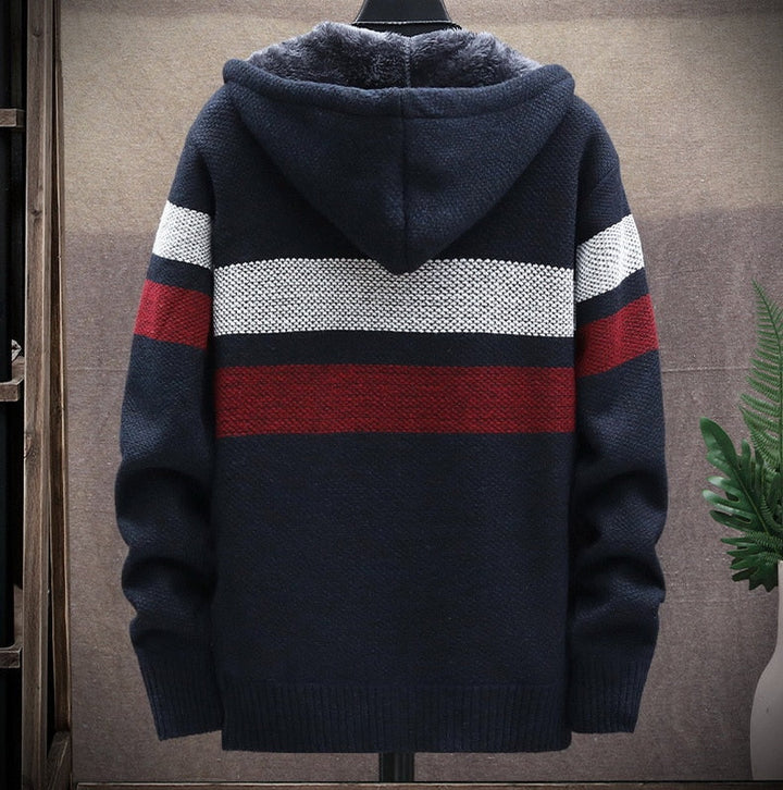 Louis | Pull à Capuche Chaud en Polaire Rayée Avec Fermeture Eclair