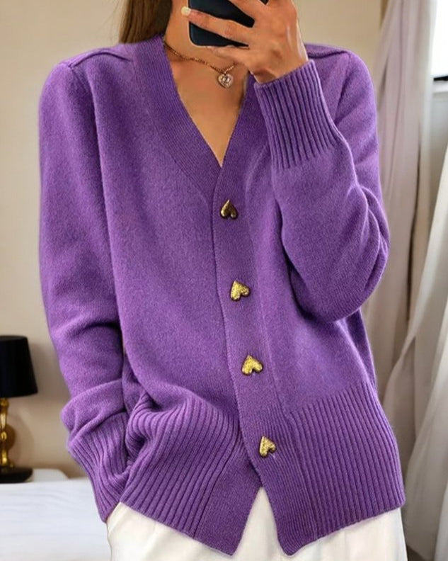 Pull Ouvert à Boutons Cœur