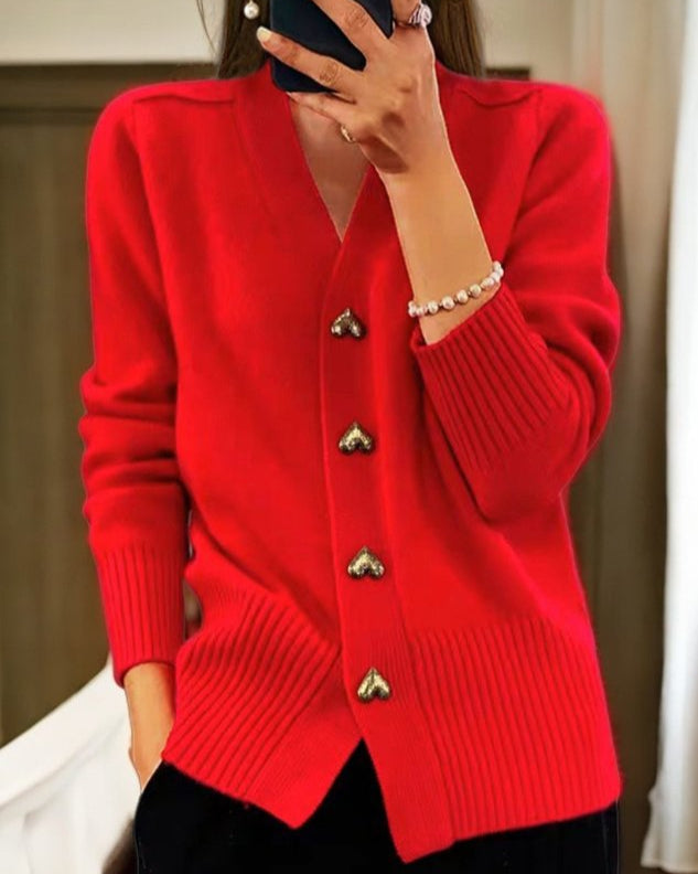 Pull Ouvert à Boutons Cœur