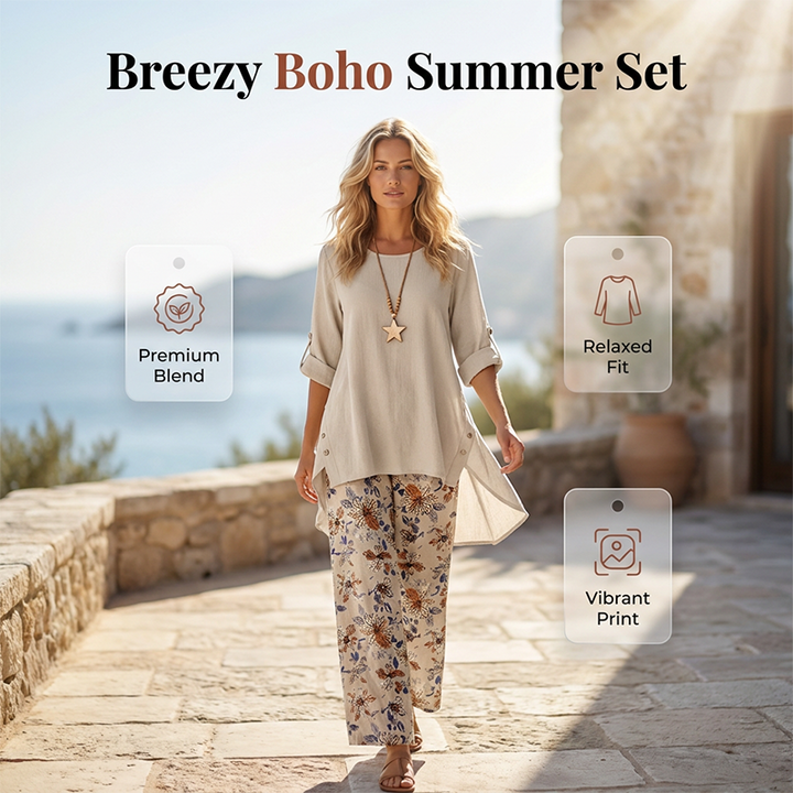 Stella | Ensemble Coton-lin Avec Tunique et Pantalon Fleuri