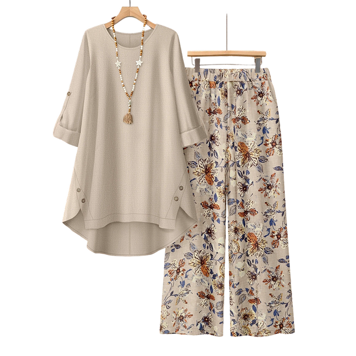 Stella | Ensemble Coton-lin Avec Tunique et Pantalon Fleuri