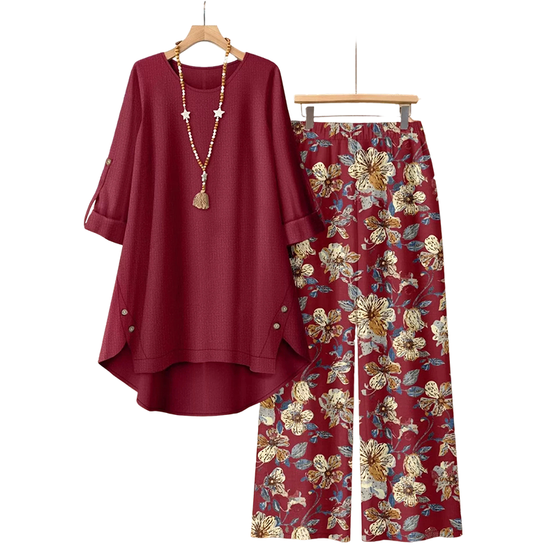 Stella | Ensemble Coton-lin Avec Tunique et Pantalon Fleuri