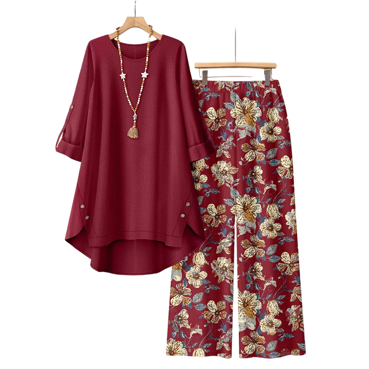 Stella | Ensemble Coton-lin Avec Tunique et Pantalon Fleuri